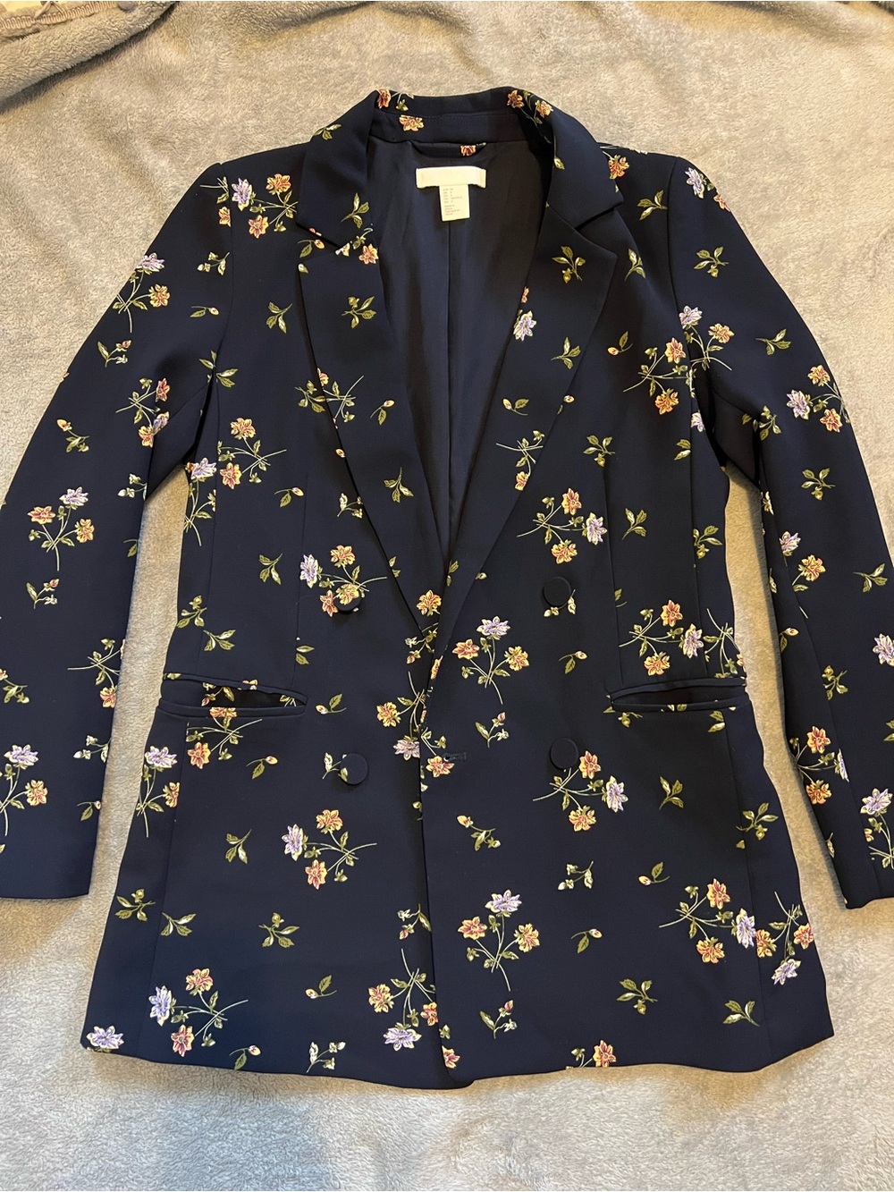 H&M Navy Floral Double-Breasted Blazer